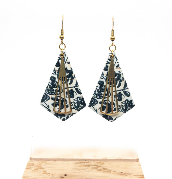 DIAMOND CORK EARRINGS | BLACK FLORAL