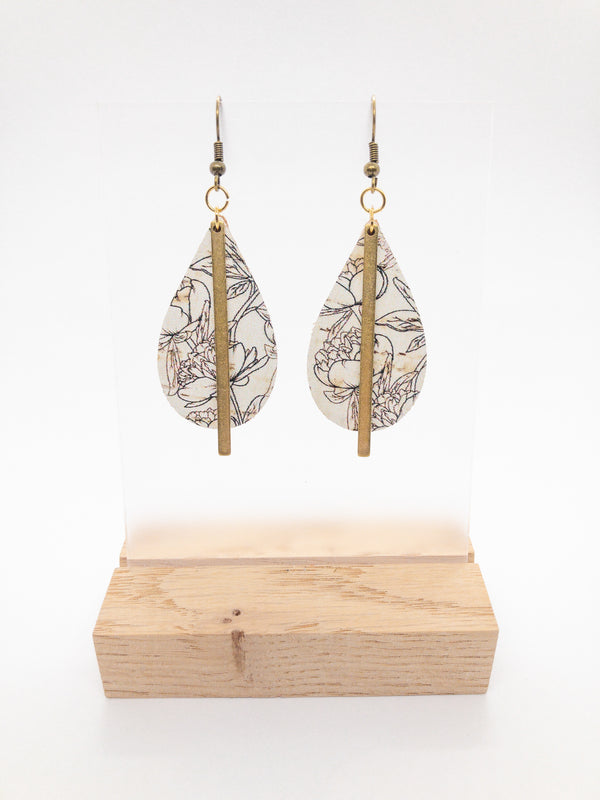 LARGE CORK EARRINGS | PARCHMENT PEONY