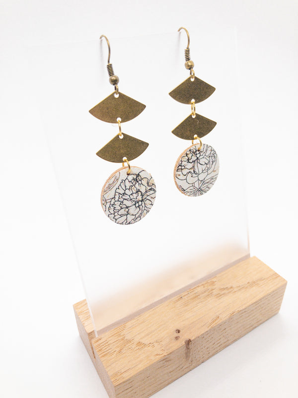 LARGE CORK EARRINGS | PARCHMENT PEONY