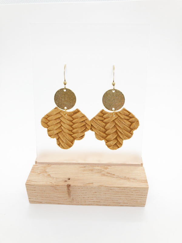 LARGE LEATHER EARRINGS | MUSTARD YELLOW