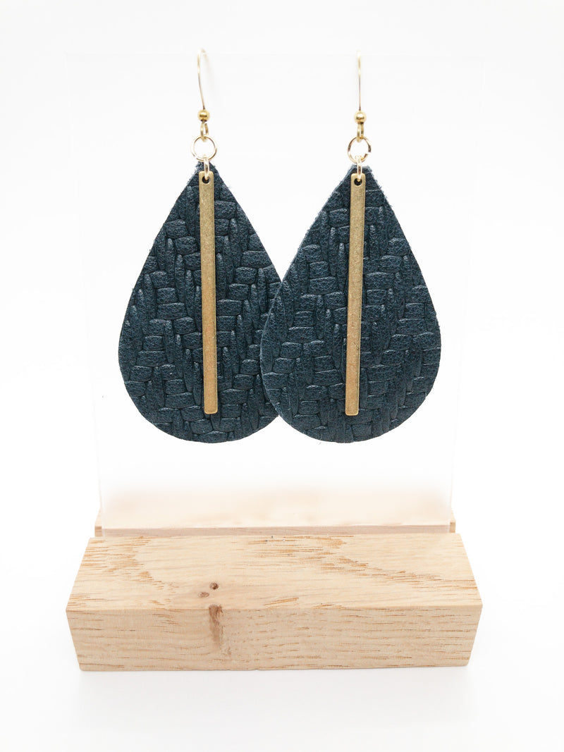 LARGE LEATHER EARRINGS | NAVY BLUE