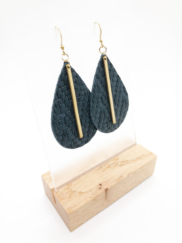 LARGE LEATHER EARRINGS | NAVY BLUE