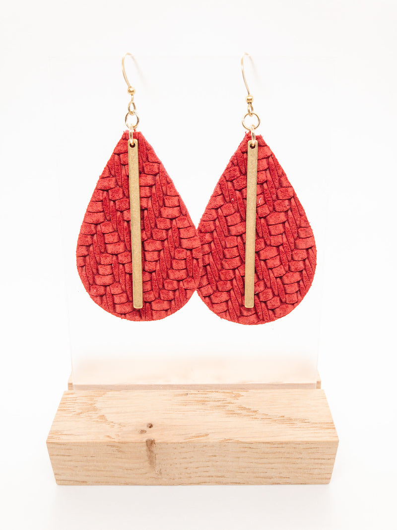 LARGE LEATHER EARRINGS | CHERRY RED
