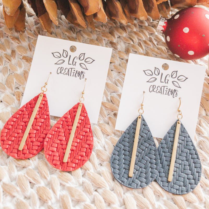 LARGE LEATHER EARRINGS | CHERRY RED