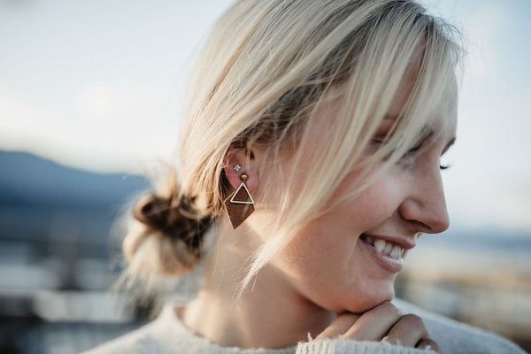 DAINTY DIAMOND LEATHER EARRINGS | RUSTIC BROWN