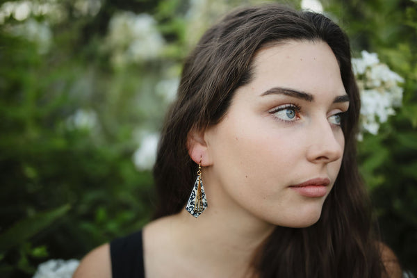 DIAMOND CORK EARRINGS | BLACK FLORAL